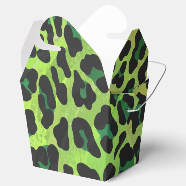 Caja Para Regalos Estampado de leopardo negro y verde (Abierto)