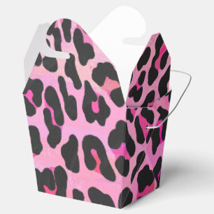 Caja Para Regalos Estampado Leopardo Negro y Rosa Fuerte