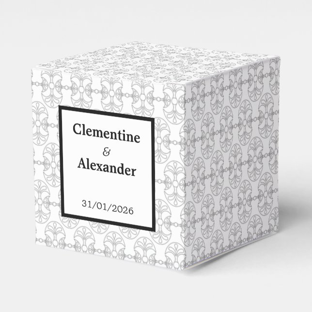 Caja Para Regalos Estilo Art Deco negro y blanco elegante (Costado Anverso)