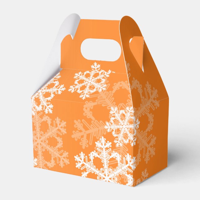 Caja Para Regalos Estiloso Naranja Snowflakes Navidades modernos (Front Side)