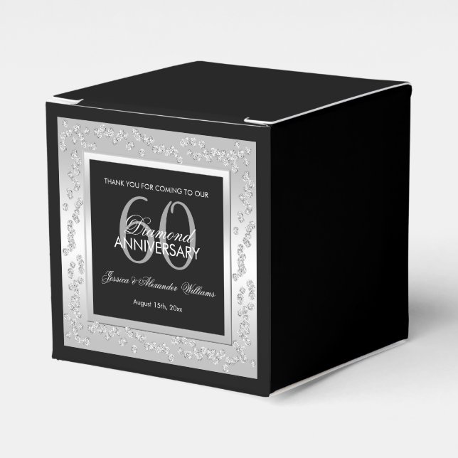 Caja Para Regalos Estilosos diamantes plateados 60 años Boda (Costado Anverso)