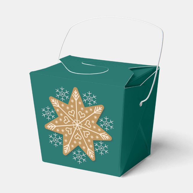 Caja Para Regalos Estrella de pan de jengibre y copos de nieve Verde (Front Side)