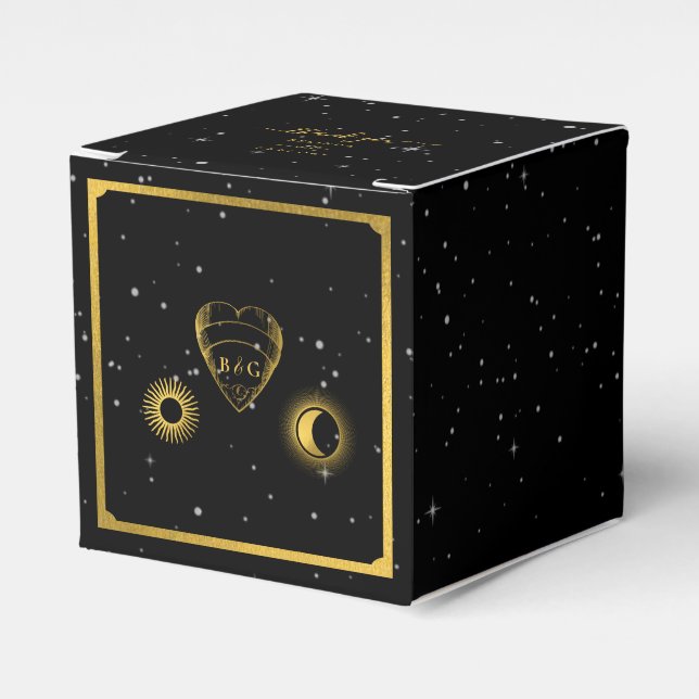 Caja Para Regalos Estrellas celestes Boda de oro negro de luna creci (Costado Anverso)