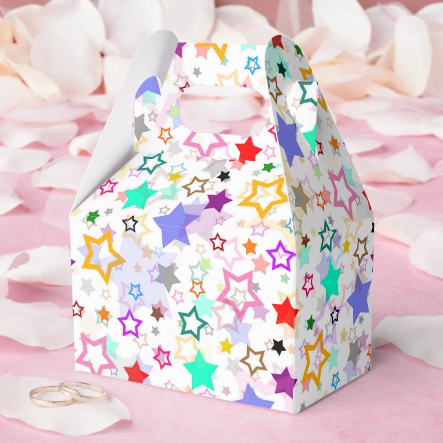 Caja Para Regalos Estrellas Coloridas Blancas (Boda)