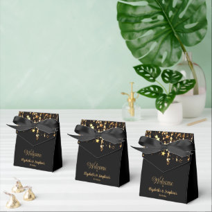 Caja Para Regalos Estrellas de color negro, elegante y dorado, doble