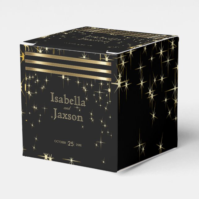 Caja Para Regalos Estrellas de oro y negro con barras (Costado Anverso)