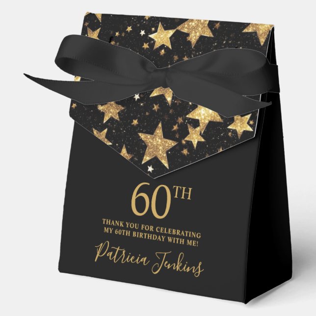 Caja Para Regalos Estrellas Doradas Cumpleaños 60 Agradecimiento  (Anverso)