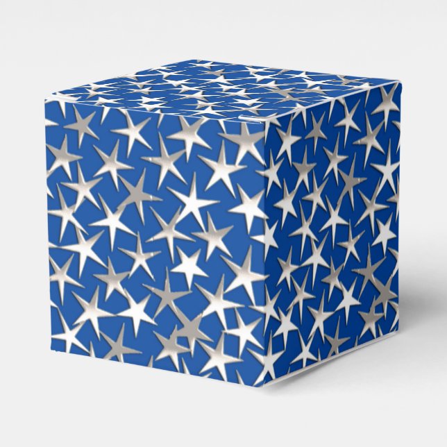 Caja Para Regalos Estrellas plateadas en azul cobalto (Costado Anverso)