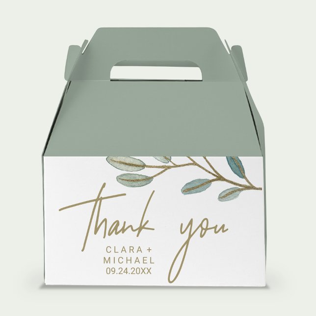 Caja Para Regalos Eucalipto con vino de oro Gracias (Subido por el creador)