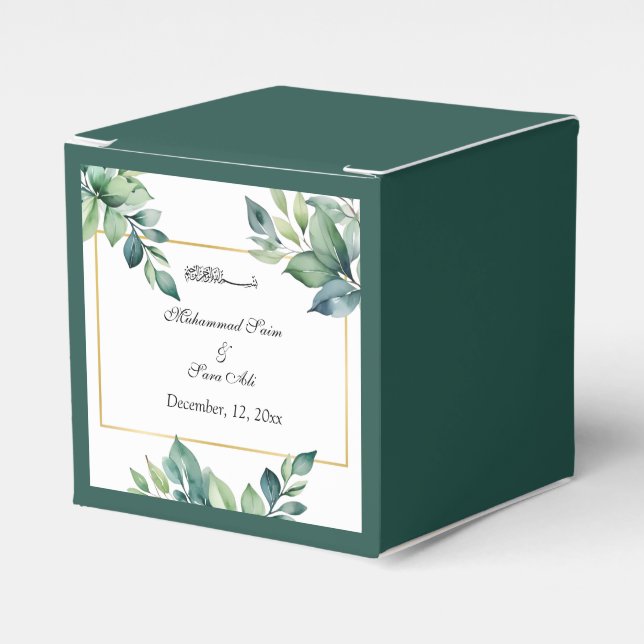 Caja Para Regalos Eucalipto moderno deja a Boda musulmana (Costado Anverso)