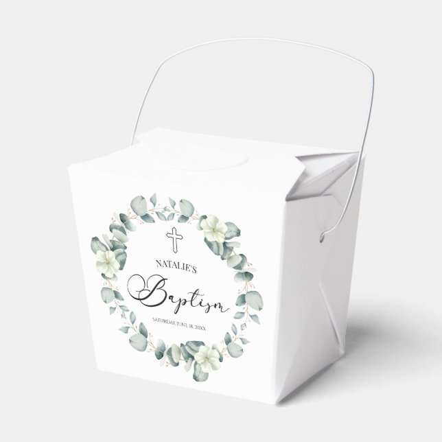 Caja Para Regalos Eucalipto verde deja el bautismo botánico (Front Side)
