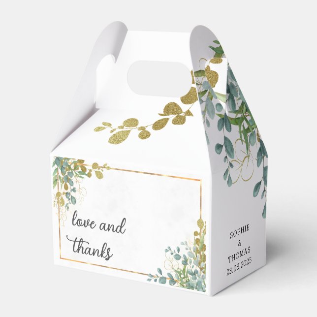 Caja Para Regalos Eucalipto verde y dorado en acuarela (Front Side)