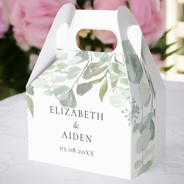 Caja Para Regalos Eucalyptus Boda Box Geschenkschachtel (Personalized Eucalyptus Wedding Box with your name and date.)