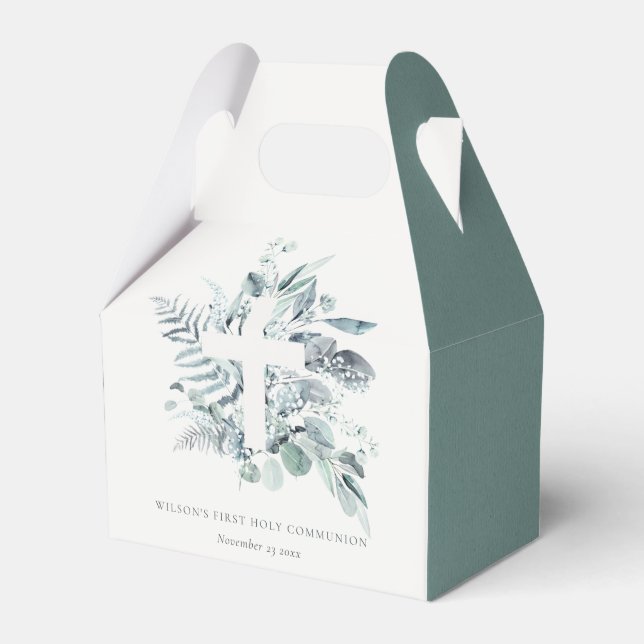 Caja Para Regalos Eucalyptus Fern Foliage Cross First Holy Communia (Front Side)