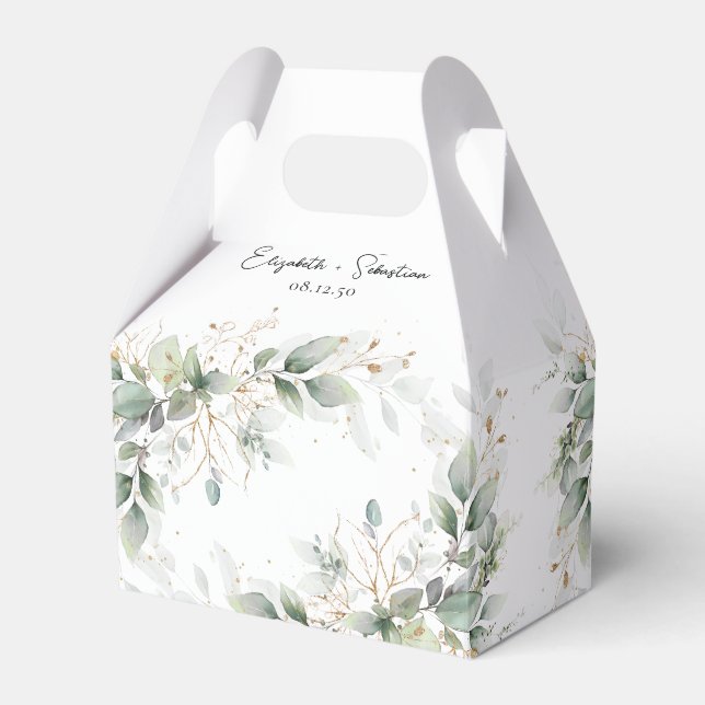 Caja Para Regalos Eucalyptus Gold Floral Greenery Wedding Favor Box (Front Side)