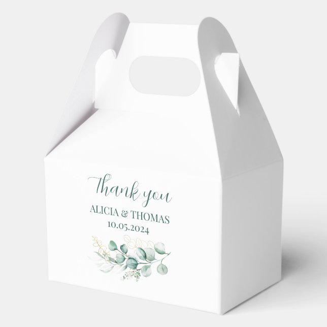 Caja Para Regalos Eucalyptus Sage Boda Botánico Blanco Verde (Anverso)