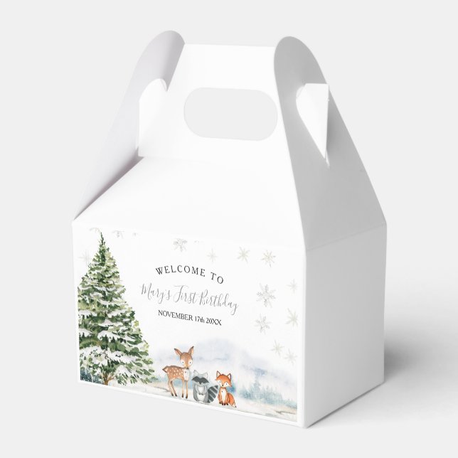 Caja Para Regalos Evergreen Animal Winter Onederland Cumpleaños (Front Side)