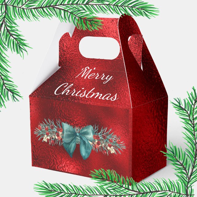 Caja Para Regalos Evergreen, Berries, Green Bow Red Faux Relieve met (Subido por el creador)