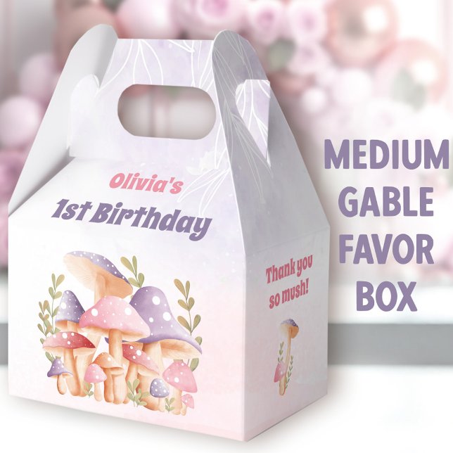 Caja Para Regalos Fall Mushroom Pink Purple Birgday Medium Gable (Mushrooms Medium Gable Favor Boxes - You can choose from 3 sizes of these gable favor boxes)