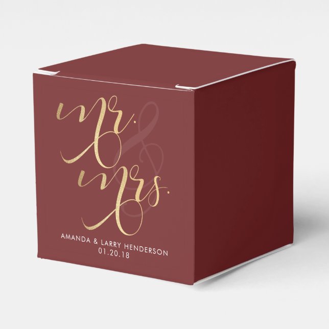 Caja Para Regalos Fancy Burgundy & Gold Wedding Favor Box (Costado Anverso)