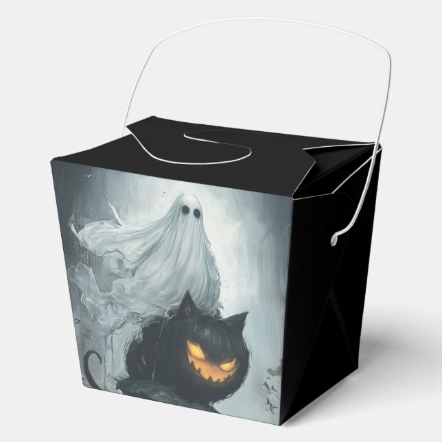 Caja Para Regalos Fantasma de Halloween montando un gato negro (Anverso)