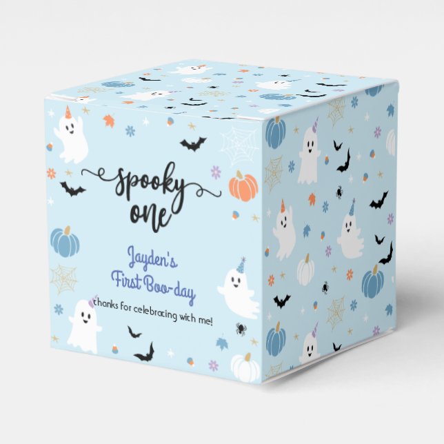 Caja Para Regalos Fantasma Un Halloween Fantasma Azul Primer cumplea (Costado Anverso)