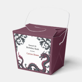 Caja Para Regalos Fantástico Cumpleaños 16 Dragón Negro Rojo Damasca