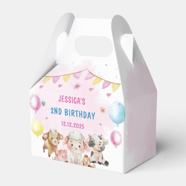 Caja Para Regalos Farm Animals Barnyard Balloon Birthday Party (Front Side)