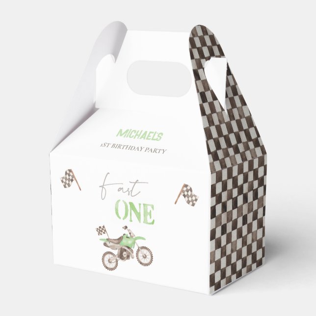 Caja Para Regalos Fast ONE Lime Green Dirt Bike Birthday Favor Box (Front Side)