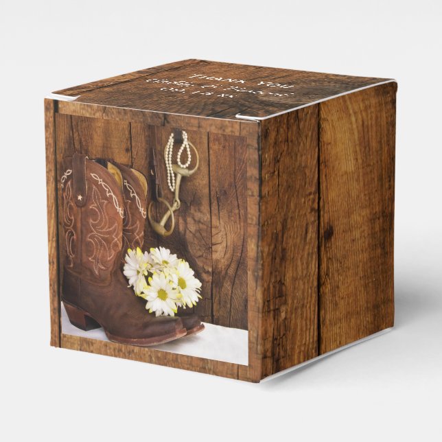 Caja Para Regalos Faux Barn Wood Cowboy Boots Daisies Horse Boda (Costado Anverso)