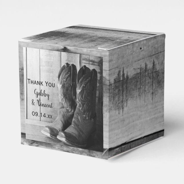Caja Para Regalos Faux Barn Wood Rustic Cowboy Boots Boda occidental (Costado Anverso)