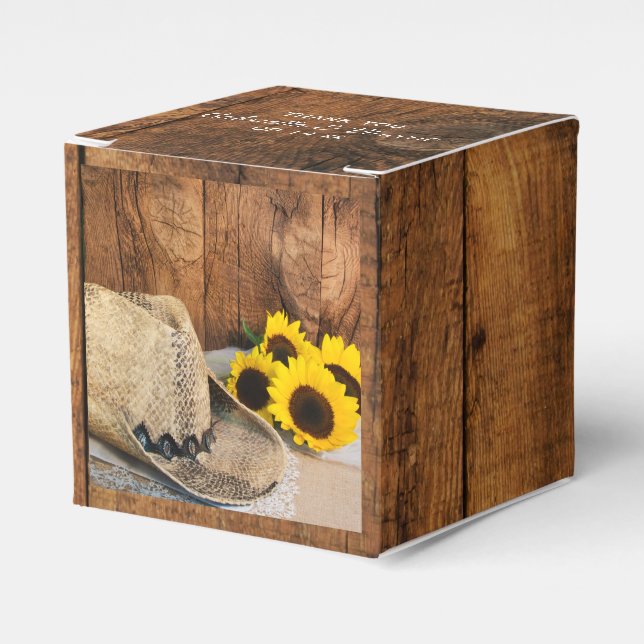 Caja Para Regalos Faux Barn Wood, Sunflowers, Cowboy Gorra Boda (Costado Anverso)