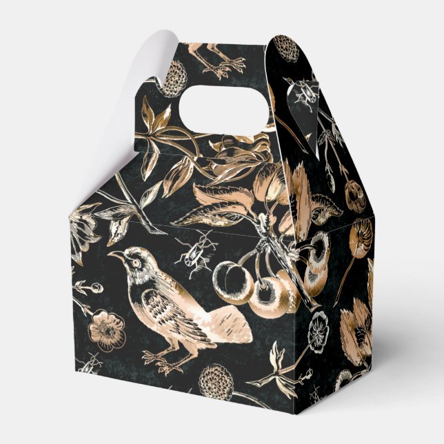 Caja Para Regalos Faux Gold Birds Beetles Flores Fruits de cerezo (Front Side)