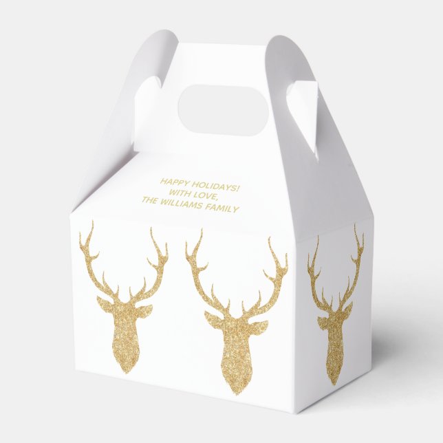 Caja Para Regalos Faux Gold Navidades Deer Personalizado Purpurina (Front Side)