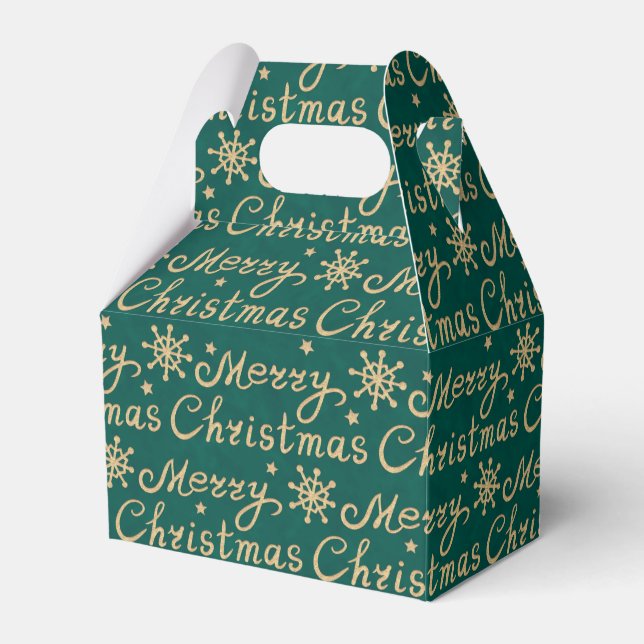Caja Para Regalos Faux Gold y Green Merry Christmas Letters (Front Side)