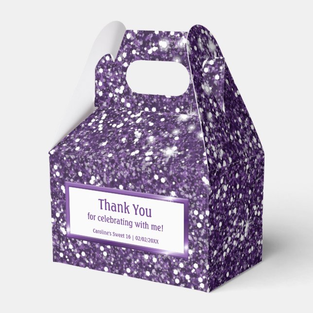 Caja Para Regalos Faux Purple Purpurina Textura Aspecto Con Texto Pe (Front Side)