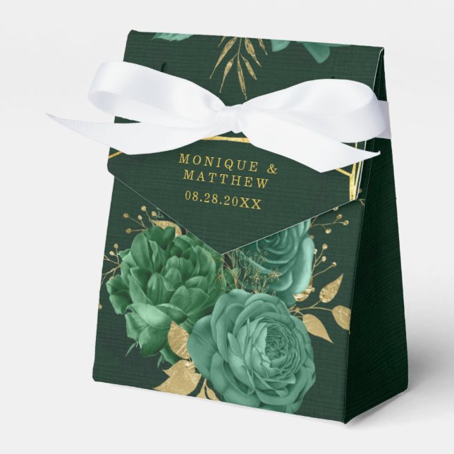 Caja Para Regalos Favo, Boda de Floral Geométrica Emerald Green y Go (Front Side)