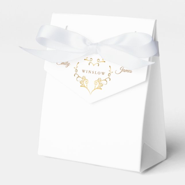 Caja Para Regalos Favor Box-Fancy Gold Heart Favorito Box (Front Side)
