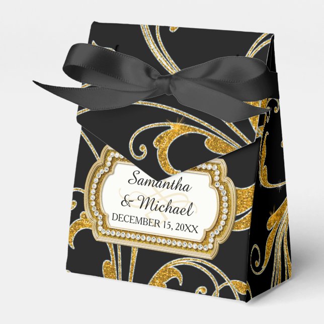 Caja Para Regalos Favor Box Glam Old Hollywood Regency Black Tie (Front Side)