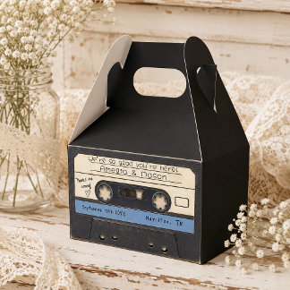 Caja Para Regalos Favor de boda en cinta de casete retro azul polvor