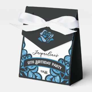 Caja Para Regalos Favor de cumpleaños de rosa con puerta azul y negr