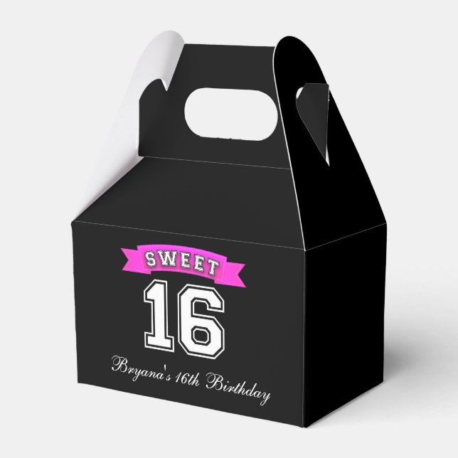 Caja Para Regalos Favor de cumpleaños deportivo negro y rosa para Sw (Front Side)
