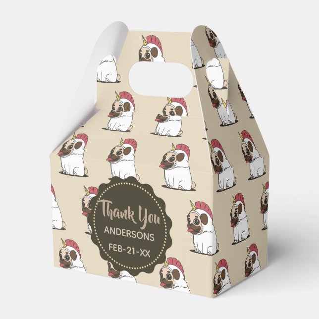 Caja Para Regalos Fawn PUGS Personalizado Unicornio Favor Gable Box (Front Side)