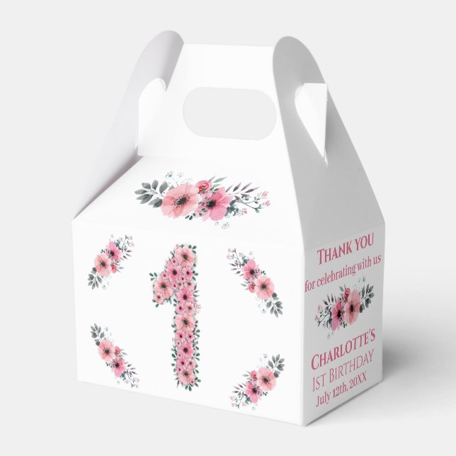 Caja Para Regalos FBig primer Chica de cumpleaños Flores rosadas fol (Front Side)