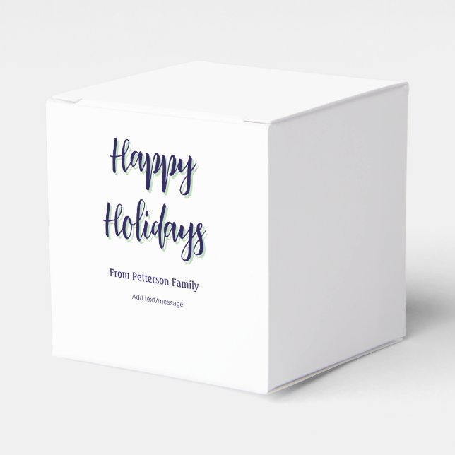 Caja Para Regalos Felices vacaciones Navidades verdes azules y moder (Costado Anverso)