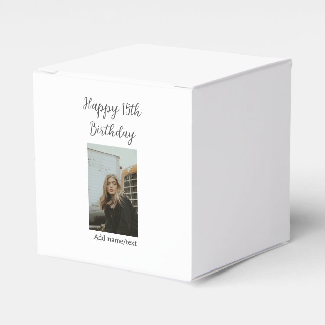 Caja Para Regalos Feliz 15 cumpleaños agregar nombre foto texto mode (Costado Anverso)