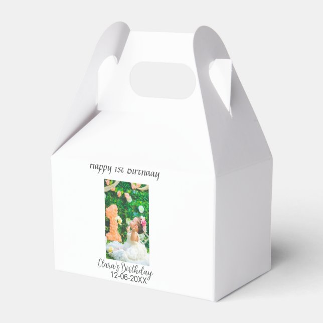 Caja Para Regalos Feliz 1° cumpleaños foto simple y elegante moda (Front Side)