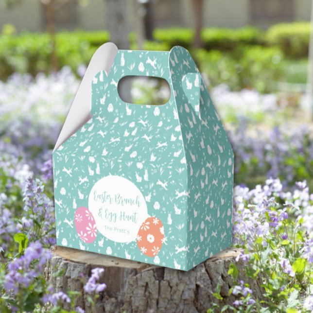 Caja Para Regalos Feliz caza de huevos de Pascua con mano turquesa (Happy Easter egg hunt turquoise hand draw Favor Boxes
)