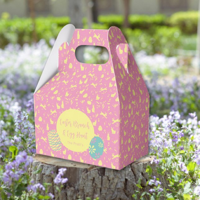 Caja Para Regalos Feliz caza de huevos de Pascua dibujando mano rosa (Happy Easter egg hunt pink hand draw Favor Boxes
)
