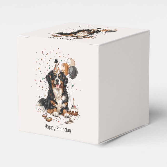 Caja Para Regalos Feliz cumpleaños Bernese Mountain Dog (Costado Anverso)